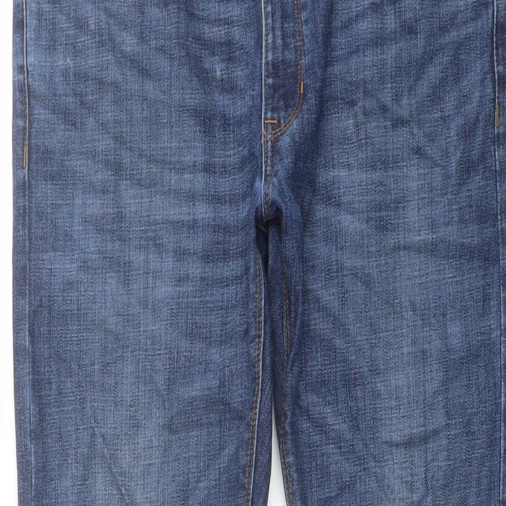 Marks and Spencer Mens Blue Cotton Straight Jeans Size 34 in L29 in Regular Button