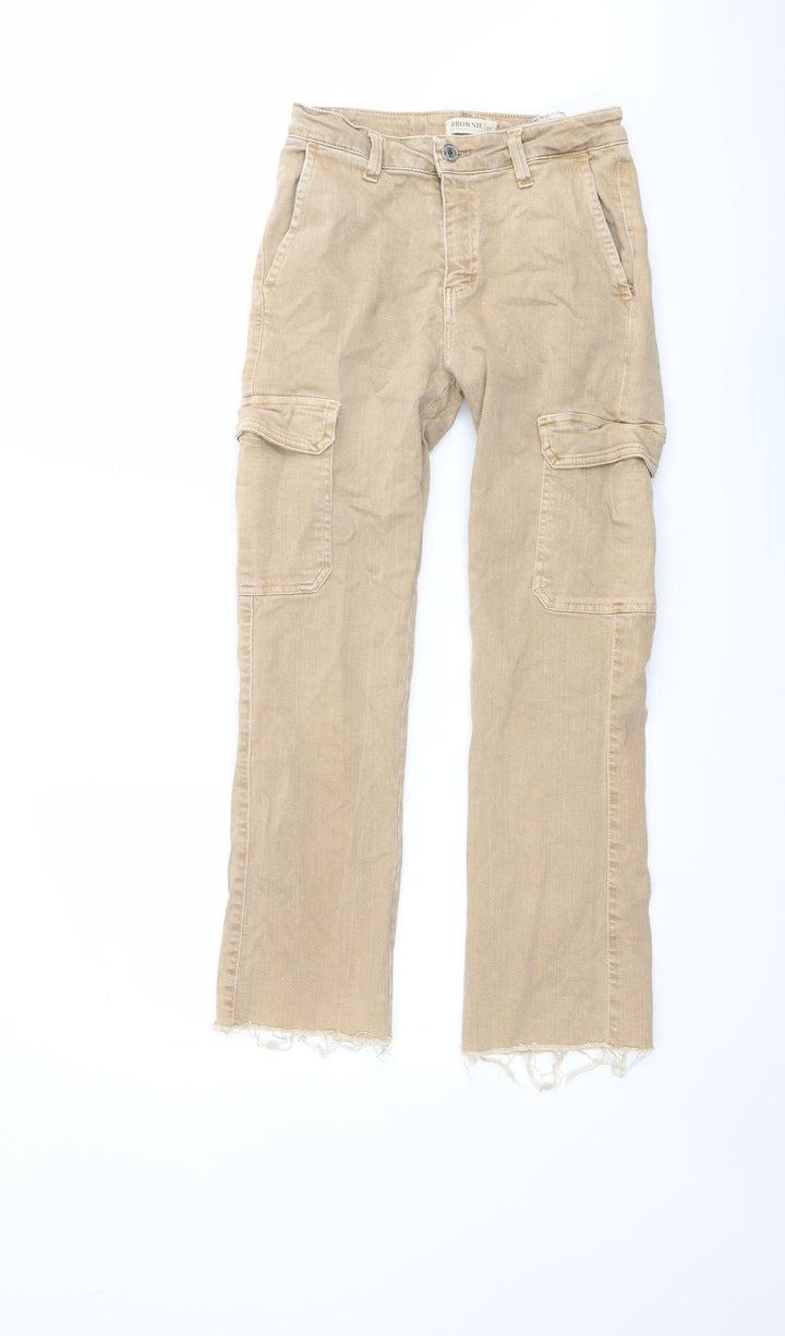 Brownie Womens Beige Cotton Straight Jeans Size XS L26 in Regular Button