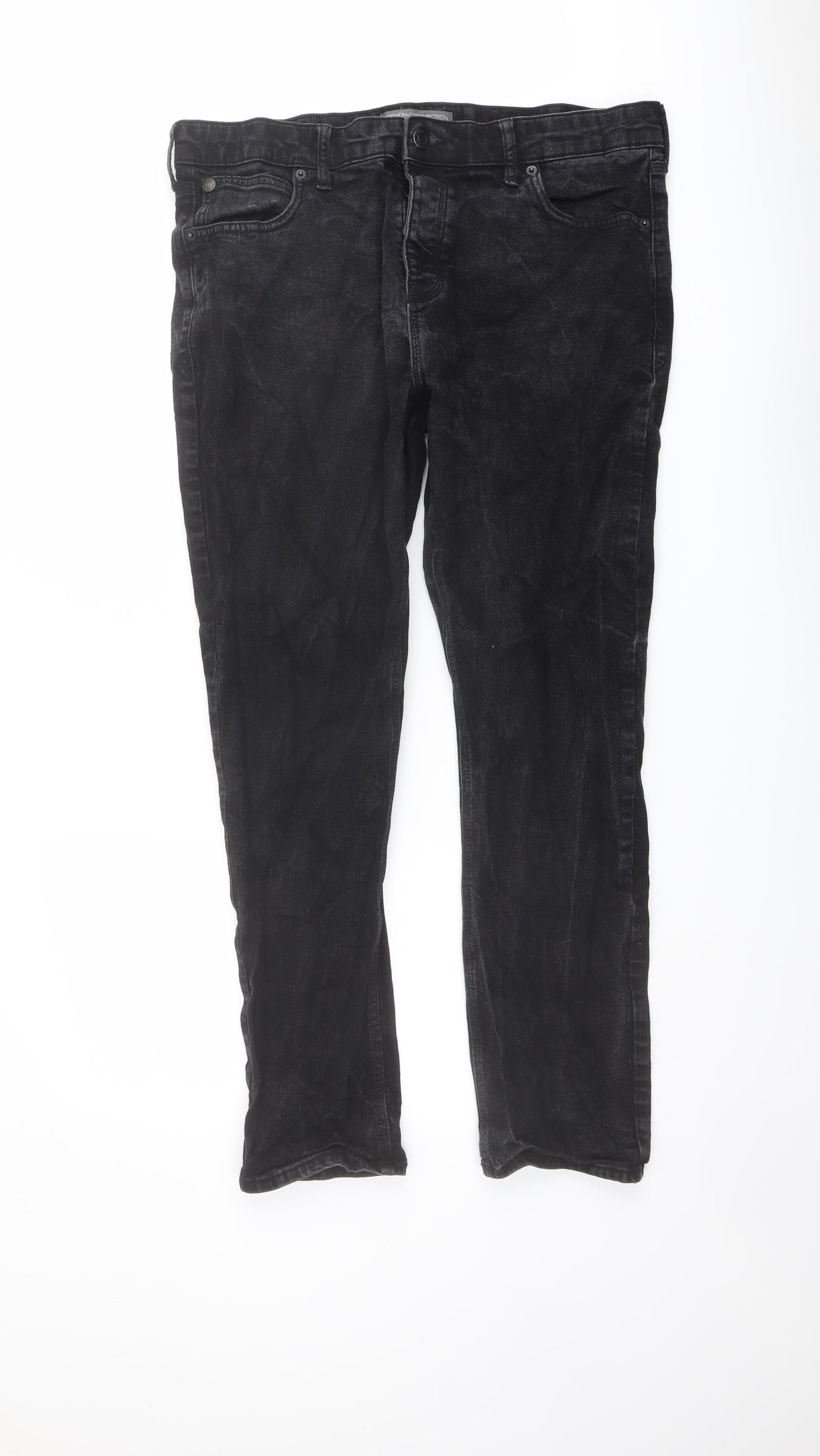 French Connection Mens Black Cotton Straight Jeans Size 36 in L32 in Regular Button