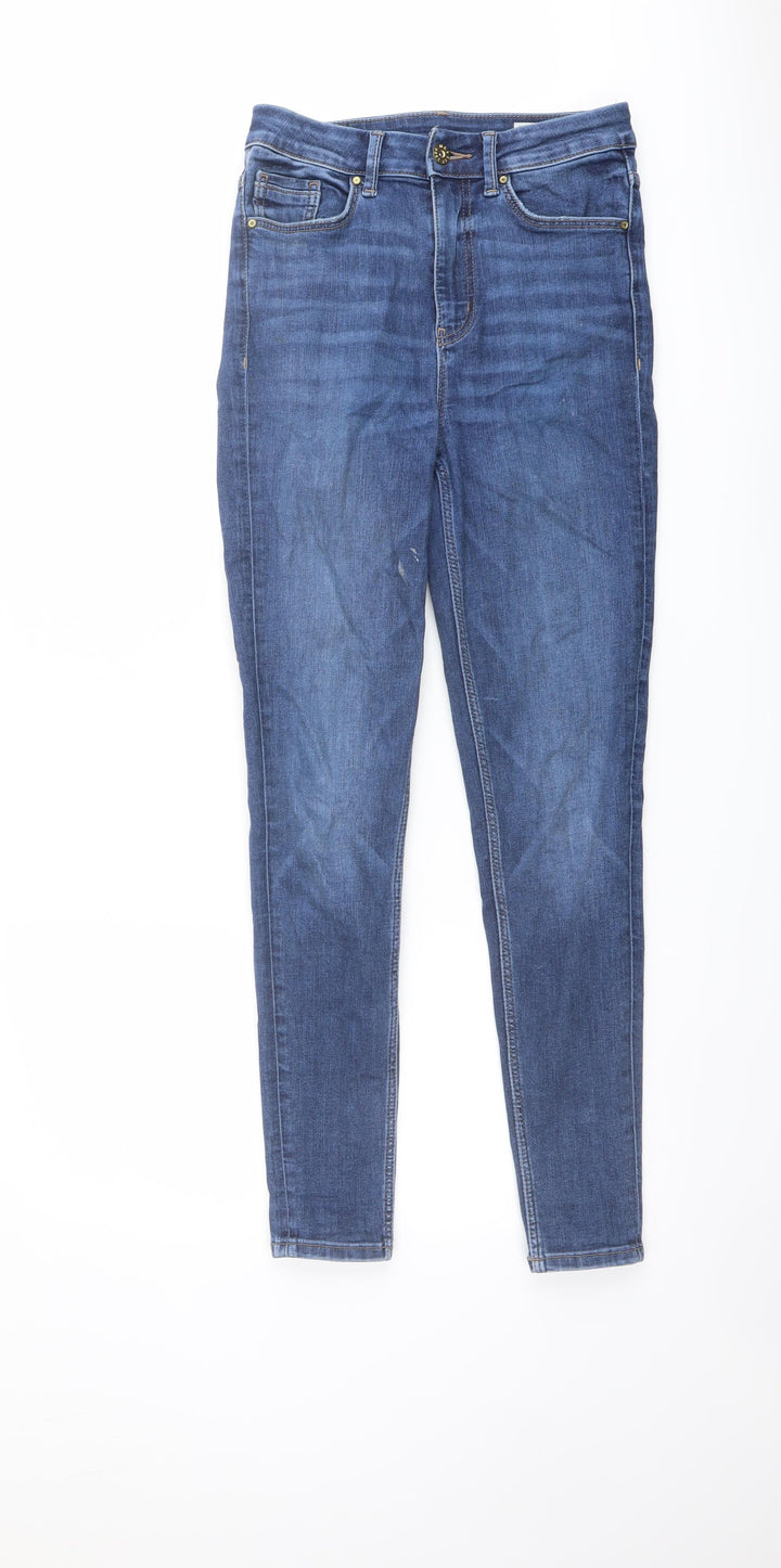 Marks and Spencer Womens Blue Cotton Skinny Jeans Size 8 L28 in Regular Button