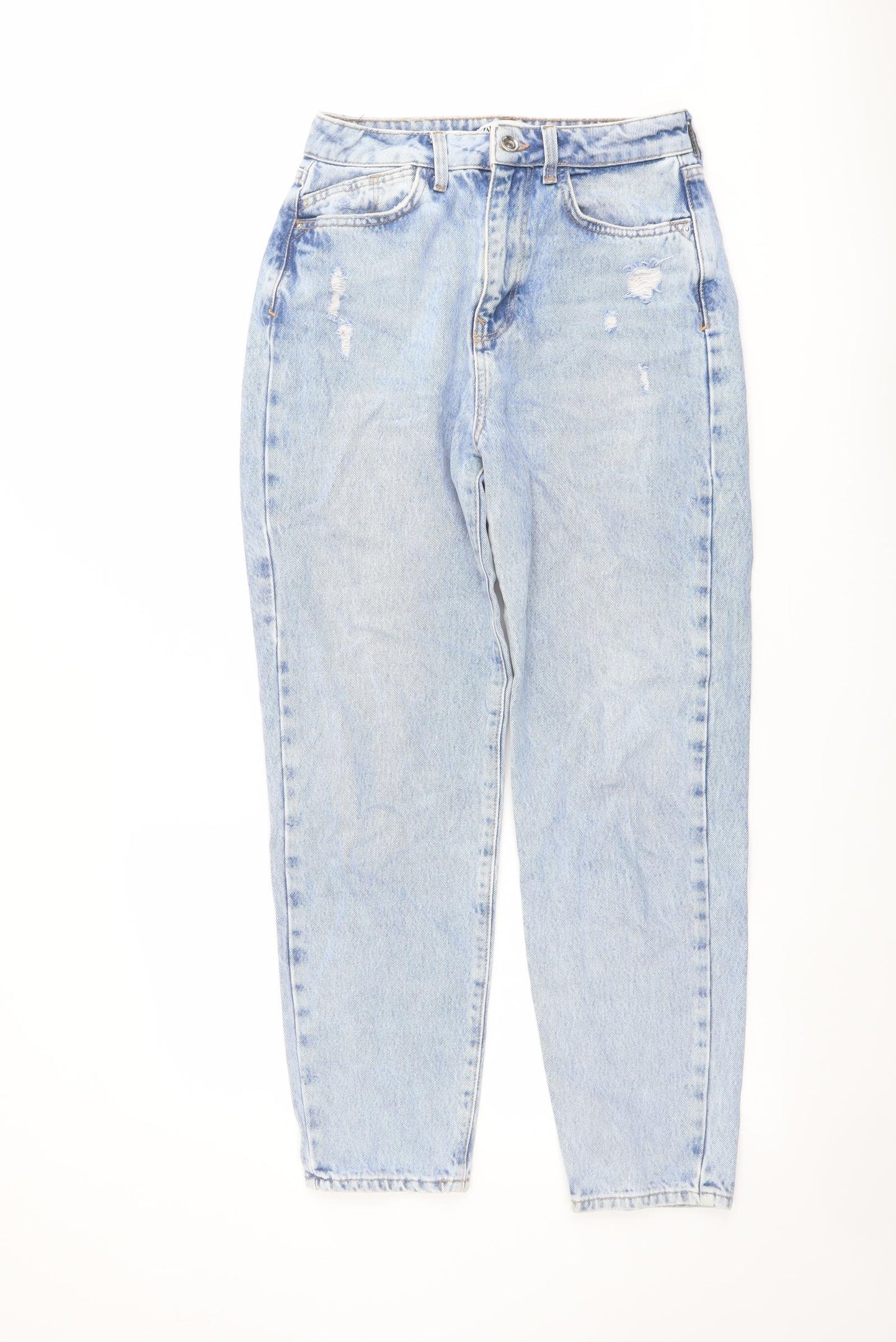 Zara Womens Blue Cotton Mom Jeans Size 6 L27 in Regular Button