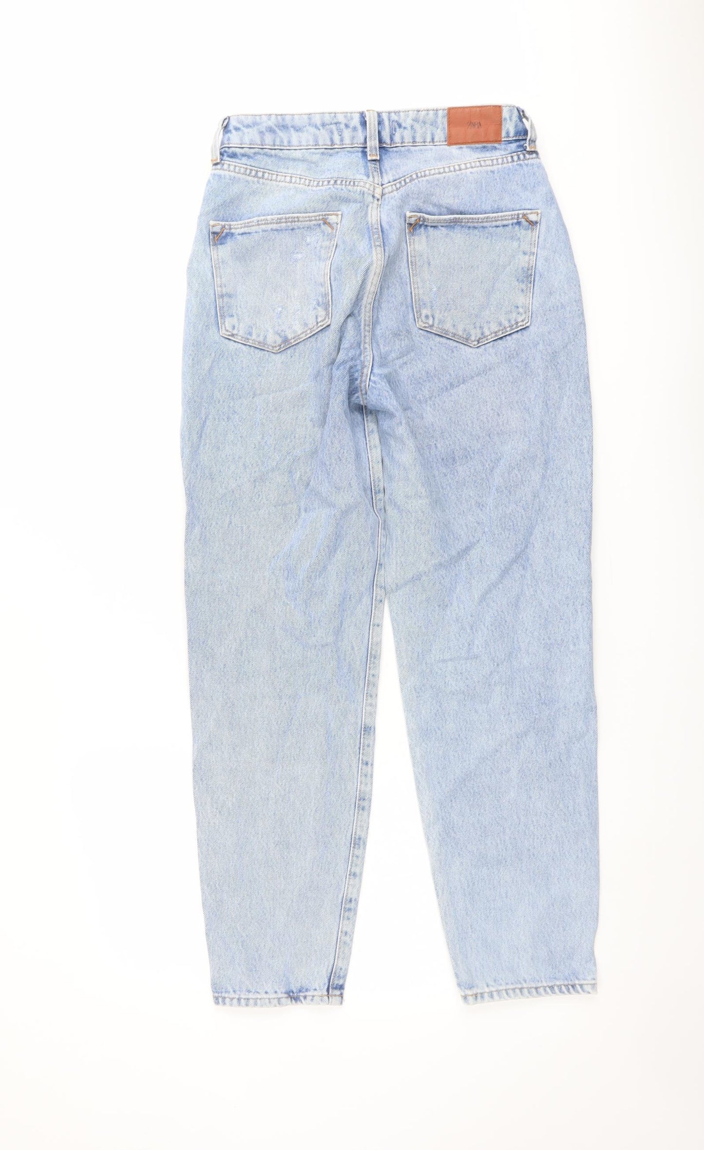 Zara Womens Blue Cotton Mom Jeans Size 6 L27 in Regular Button