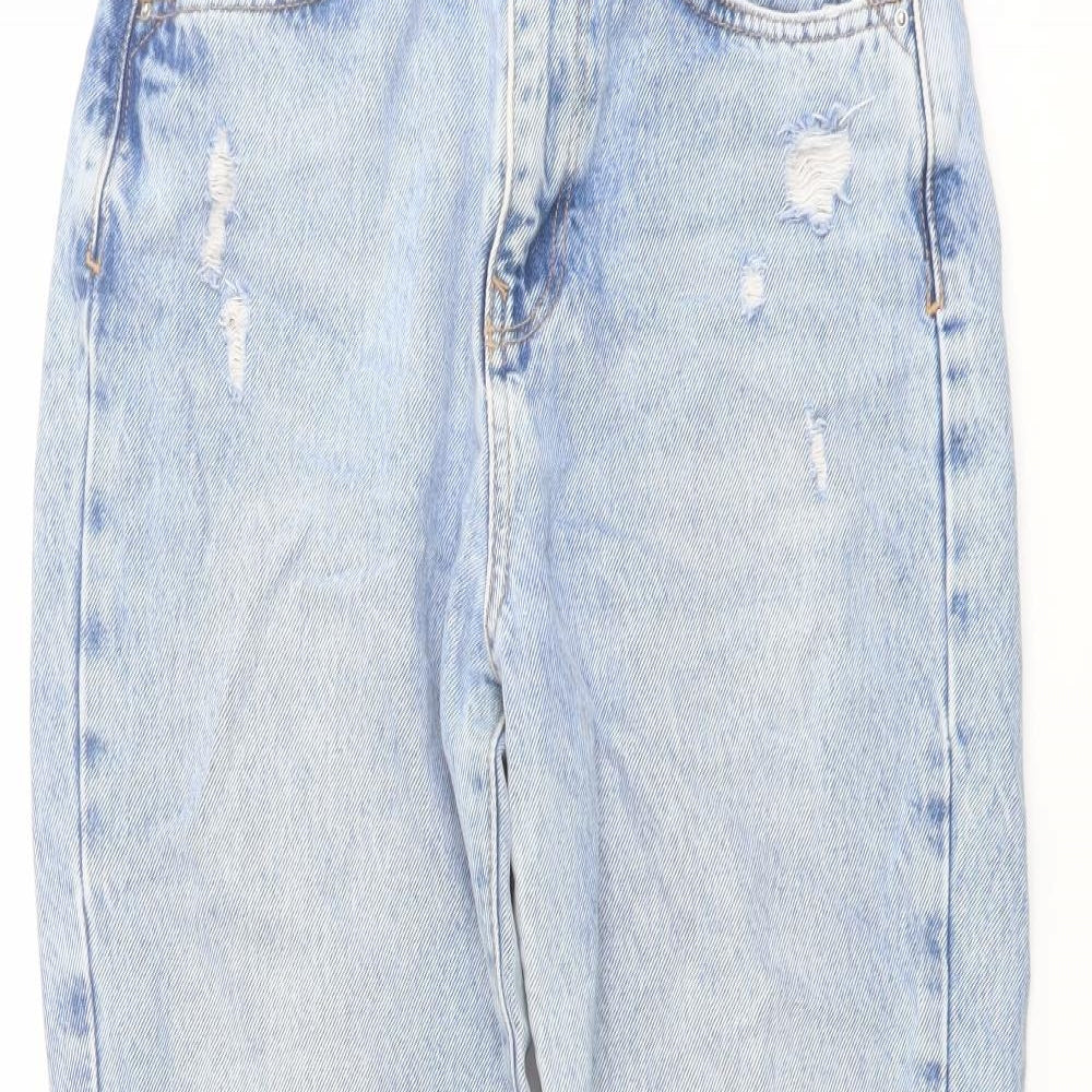 Zara Womens Blue Cotton Mom Jeans Size 6 L27 in Regular Button