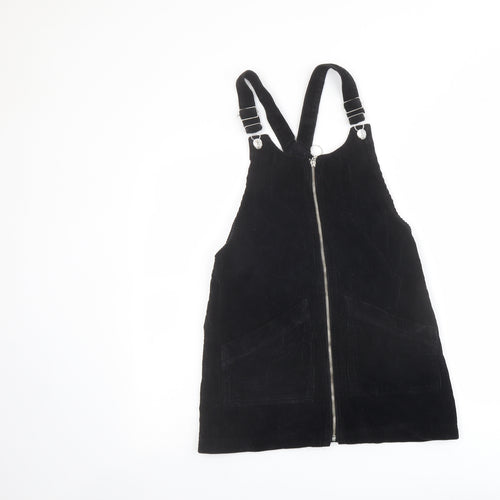Topsho[p Womens Black Cotton Pinafore/Dungaree Dress Size 6 Square Neck Zip