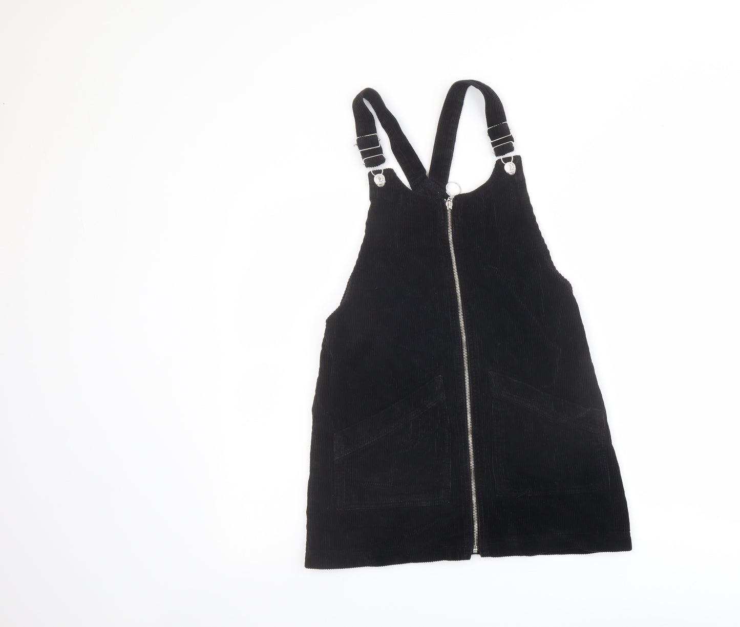 Topsho[p Womens Black Cotton Pinafore/Dungaree Dress Size 6 Square Neck Zip