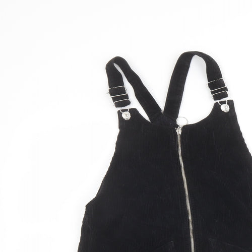 Topsho[p Womens Black Cotton Pinafore/Dungaree Dress Size 6 Square Neck Zip