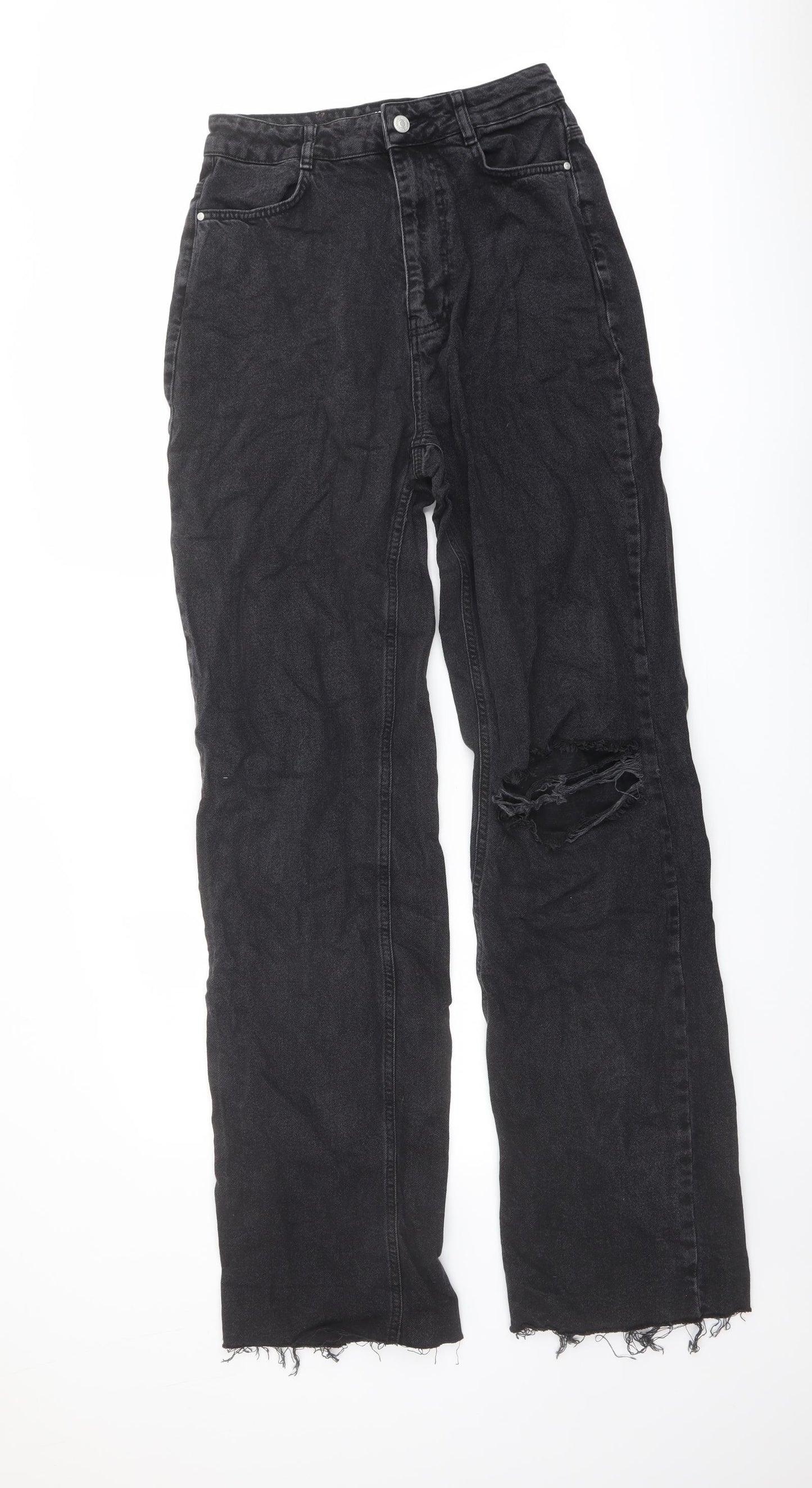 Missguided Womens Grey Cotton Wide-Leg Jeans Size 8 L35 in Regular Button
