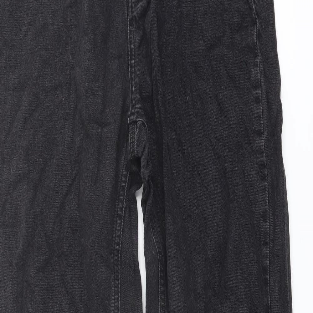 Missguided Womens Grey Cotton Wide-Leg Jeans Size 8 L35 in Regular Button