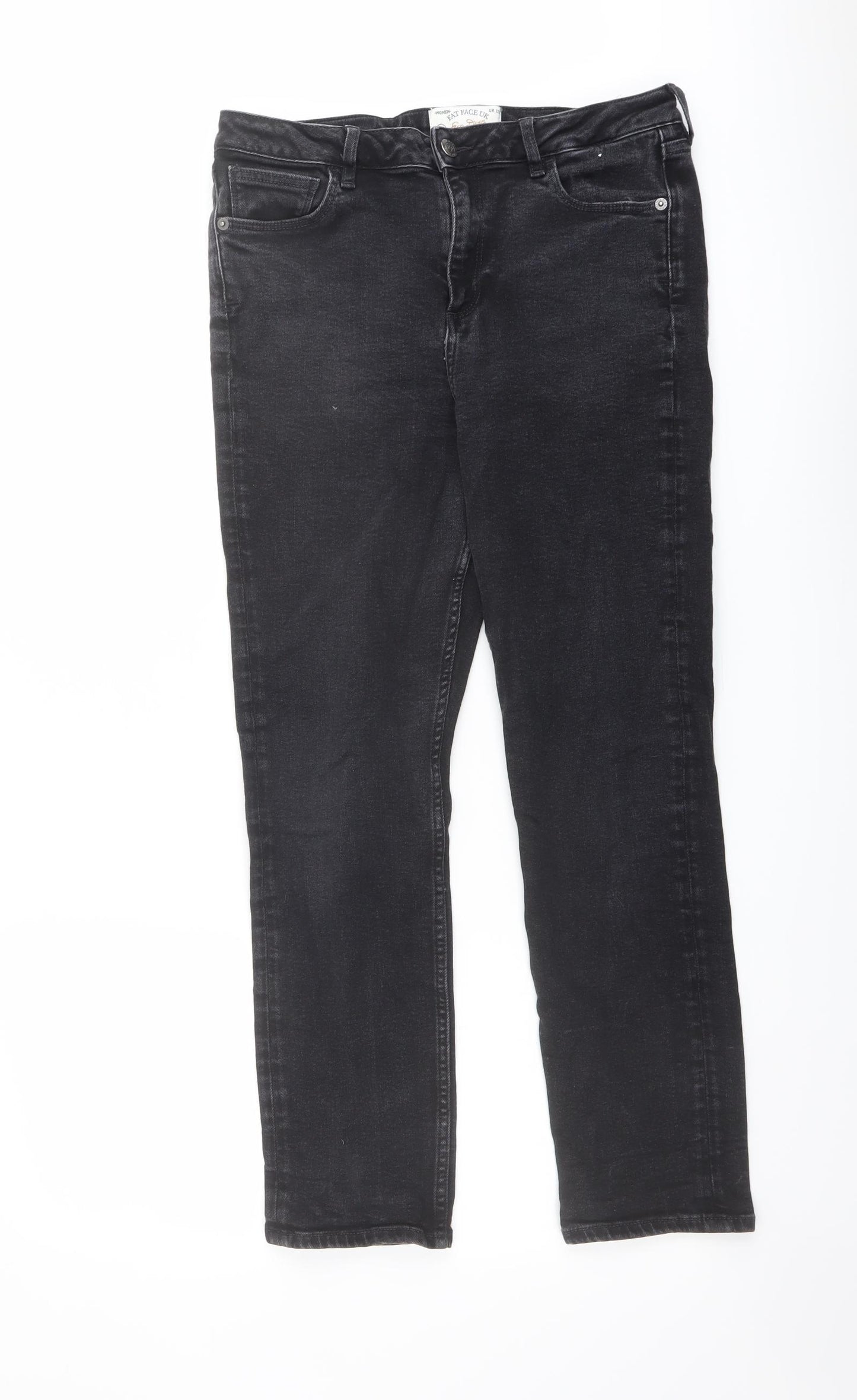Fat Face Womens Grey Cotton Straight Jeans Size 12 L26 in Regular Button