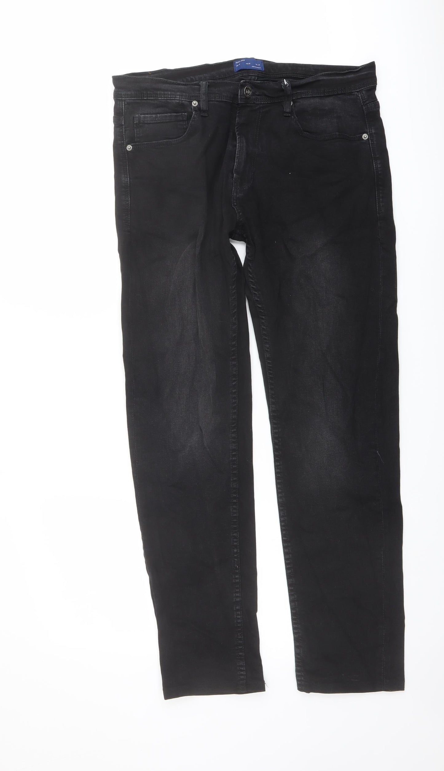 Zara Mens Black Cotton Straight Jeans Size 32 in L36 in Regular Button