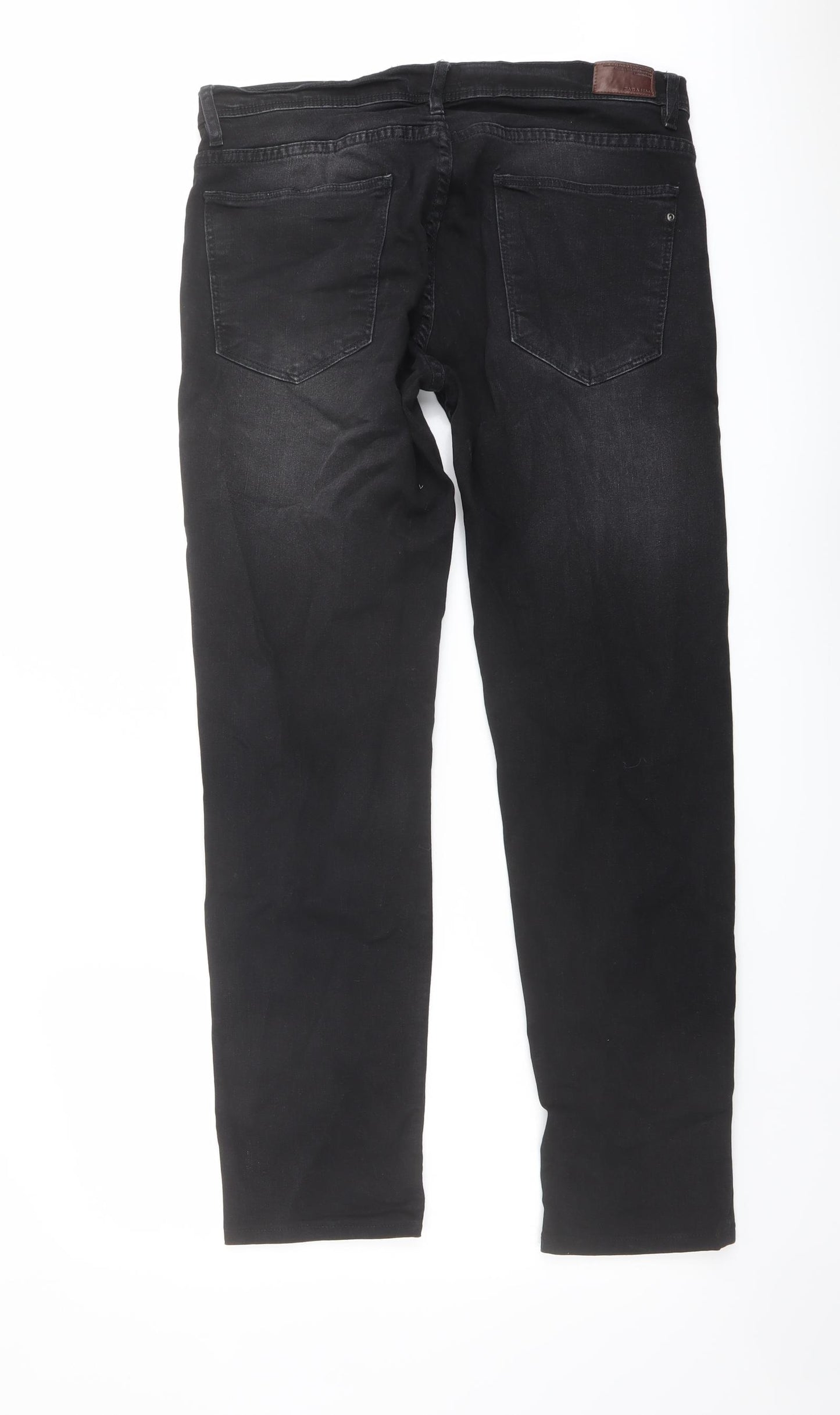 Zara Mens Black Cotton Straight Jeans Size 32 in L36 in Regular Button