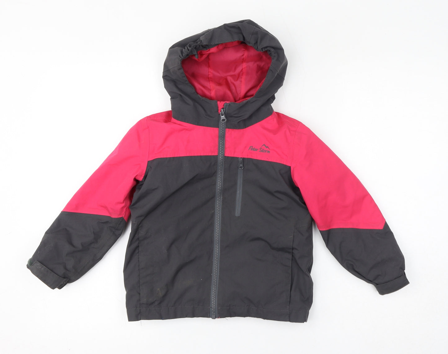 Peter Storm Girls Grey Colourblock Windbreaker Jacket Size 3-4 Years Zip - Hooded Weathergear Logo