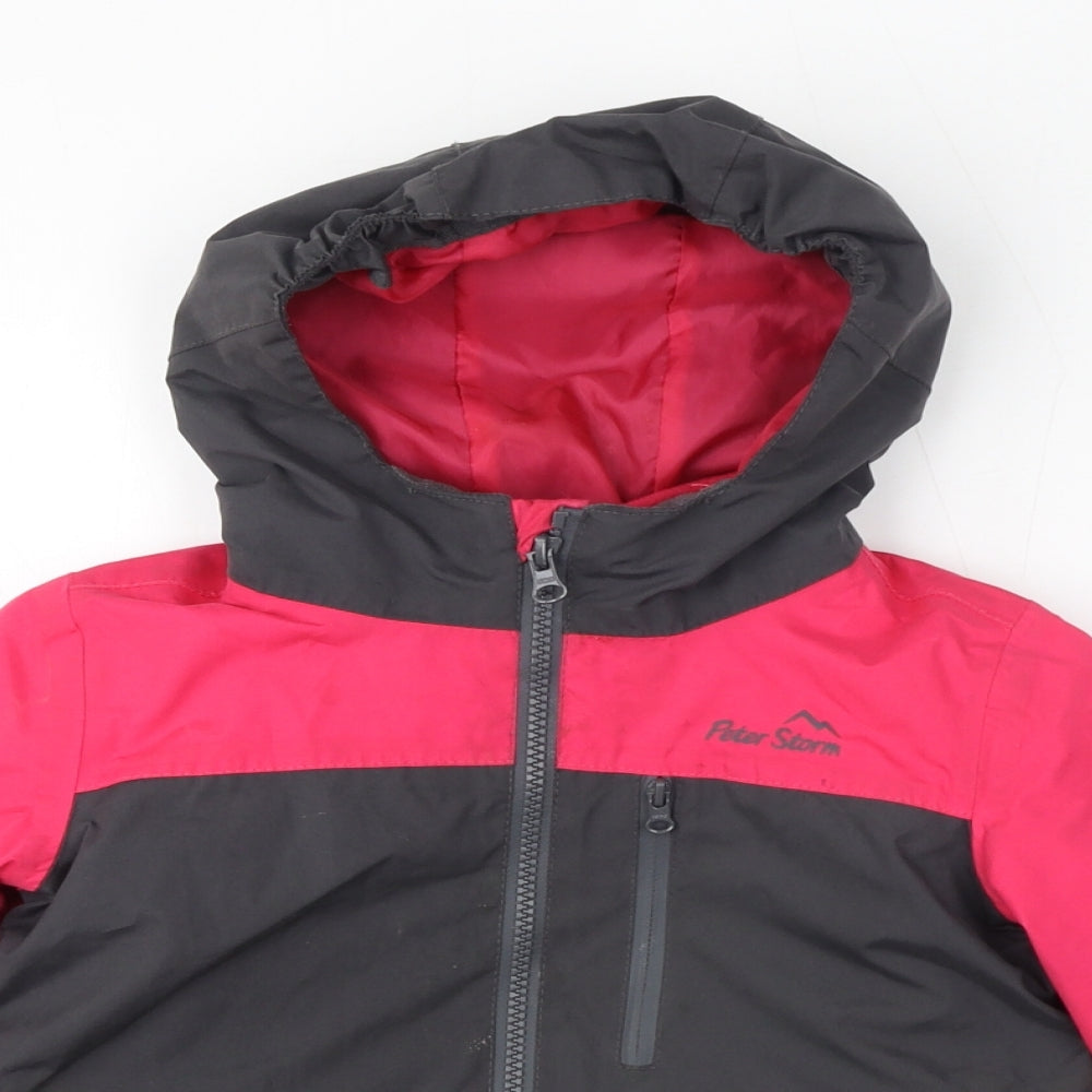 Peter Storm Girls Grey Colourblock Windbreaker Jacket Size 3-4 Years Zip - Hooded Weathergear Logo