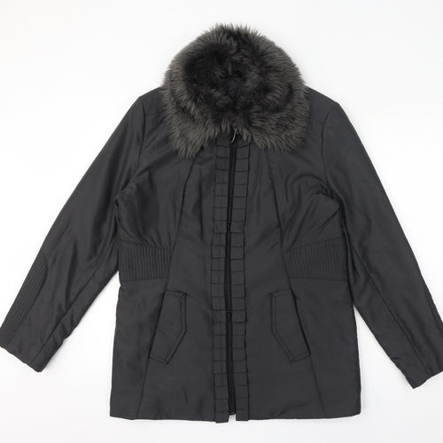 Klass Womens Grey Overcoat Coat Size S Zip - Faux Fur Collar