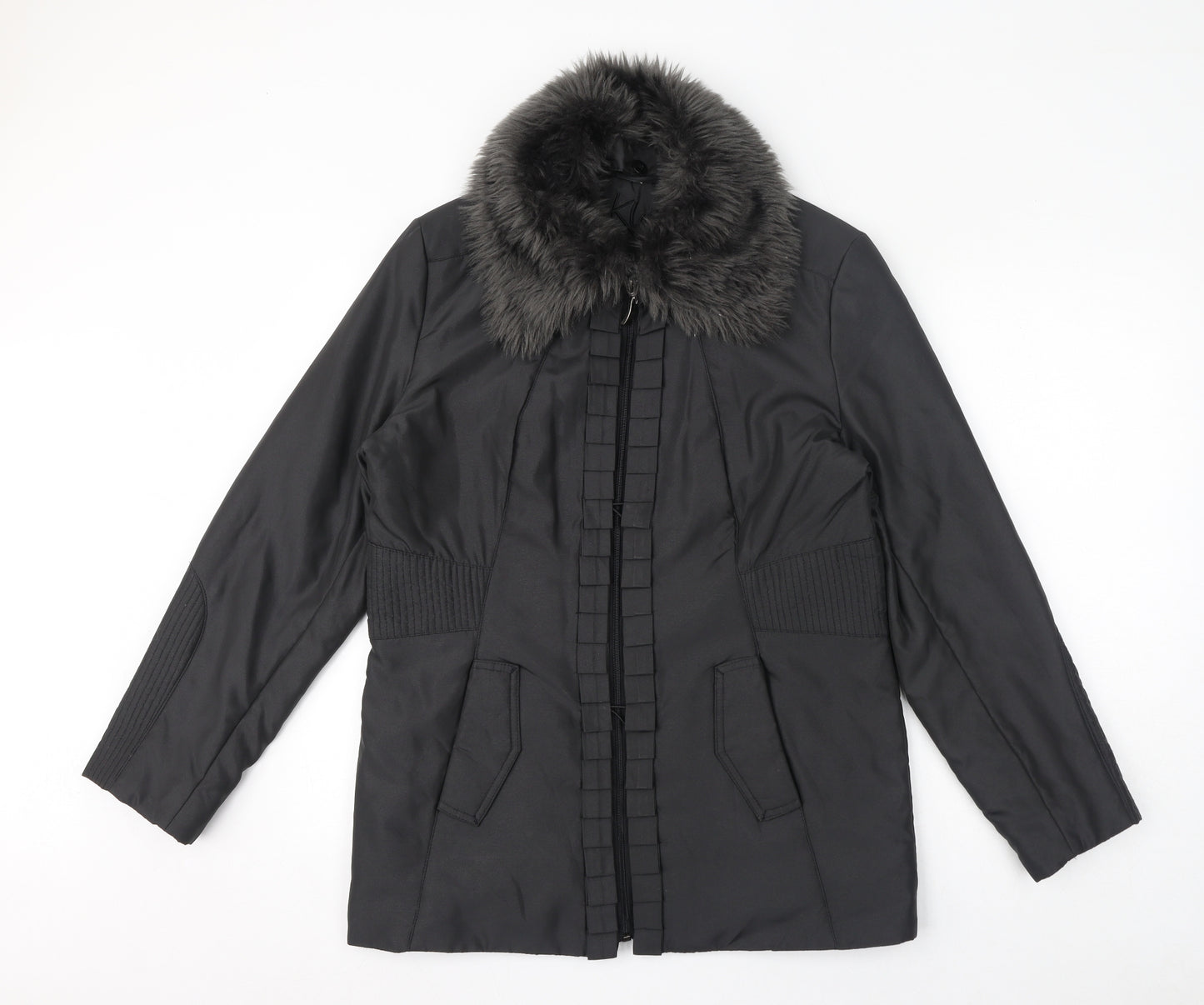 Klass Womens Grey Overcoat Coat Size S Zip - Faux Fur Collar