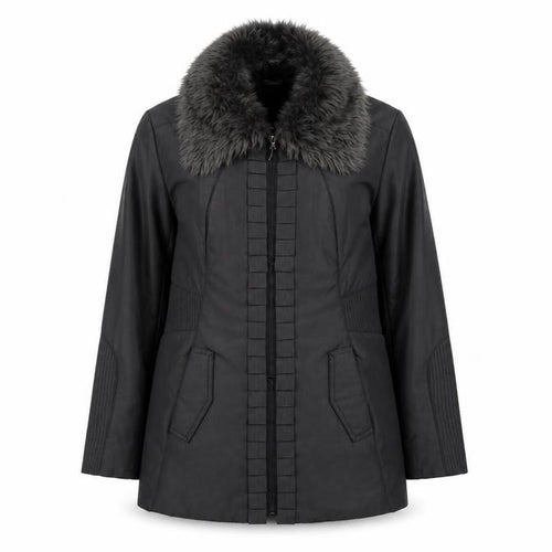 Klass Womens Grey Overcoat Coat Size S Zip - Faux Fur Collar