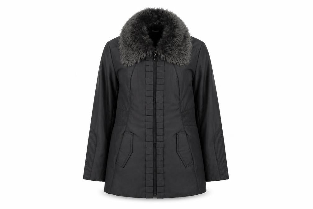 Klass Womens Grey Overcoat Coat Size S Zip - Faux Fur Collar