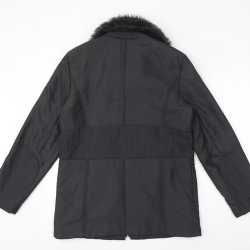 Klass Womens Grey Overcoat Coat Size S Zip - Faux Fur Collar
