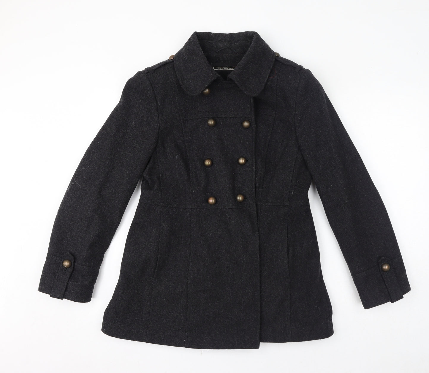 BHS Womens Black Overcoat Coat Size 14 Button