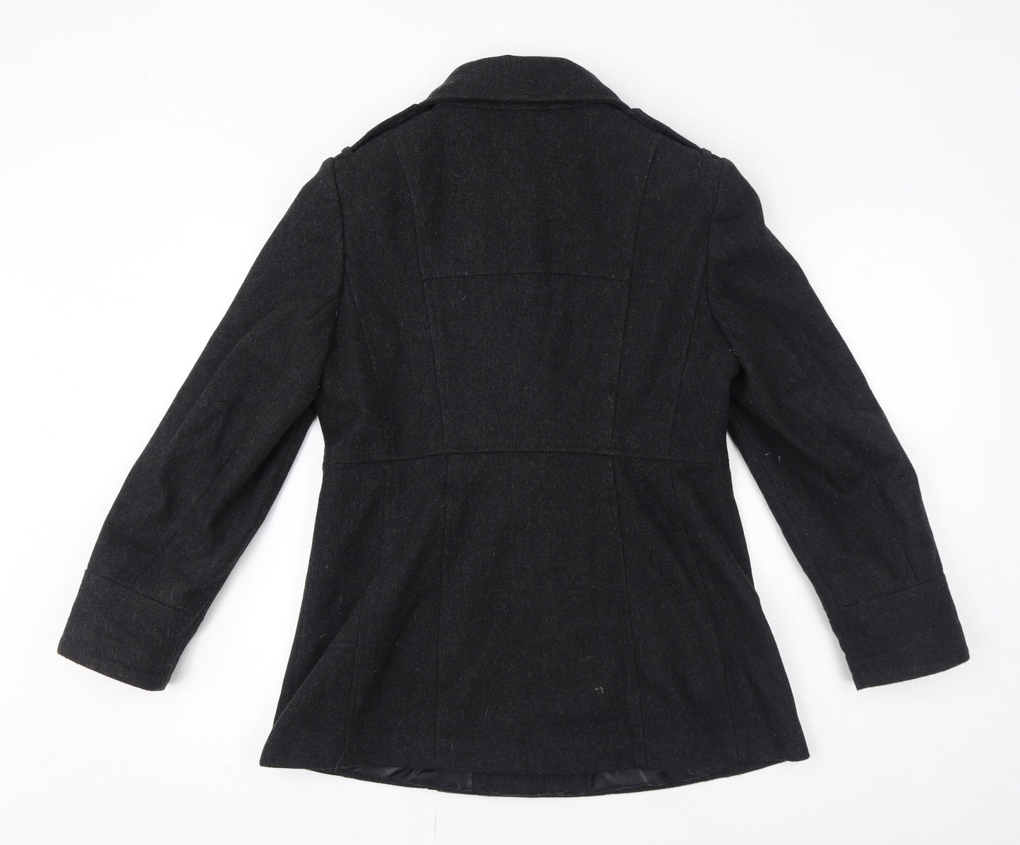 BHS Womens Black Overcoat Coat Size 14 Button