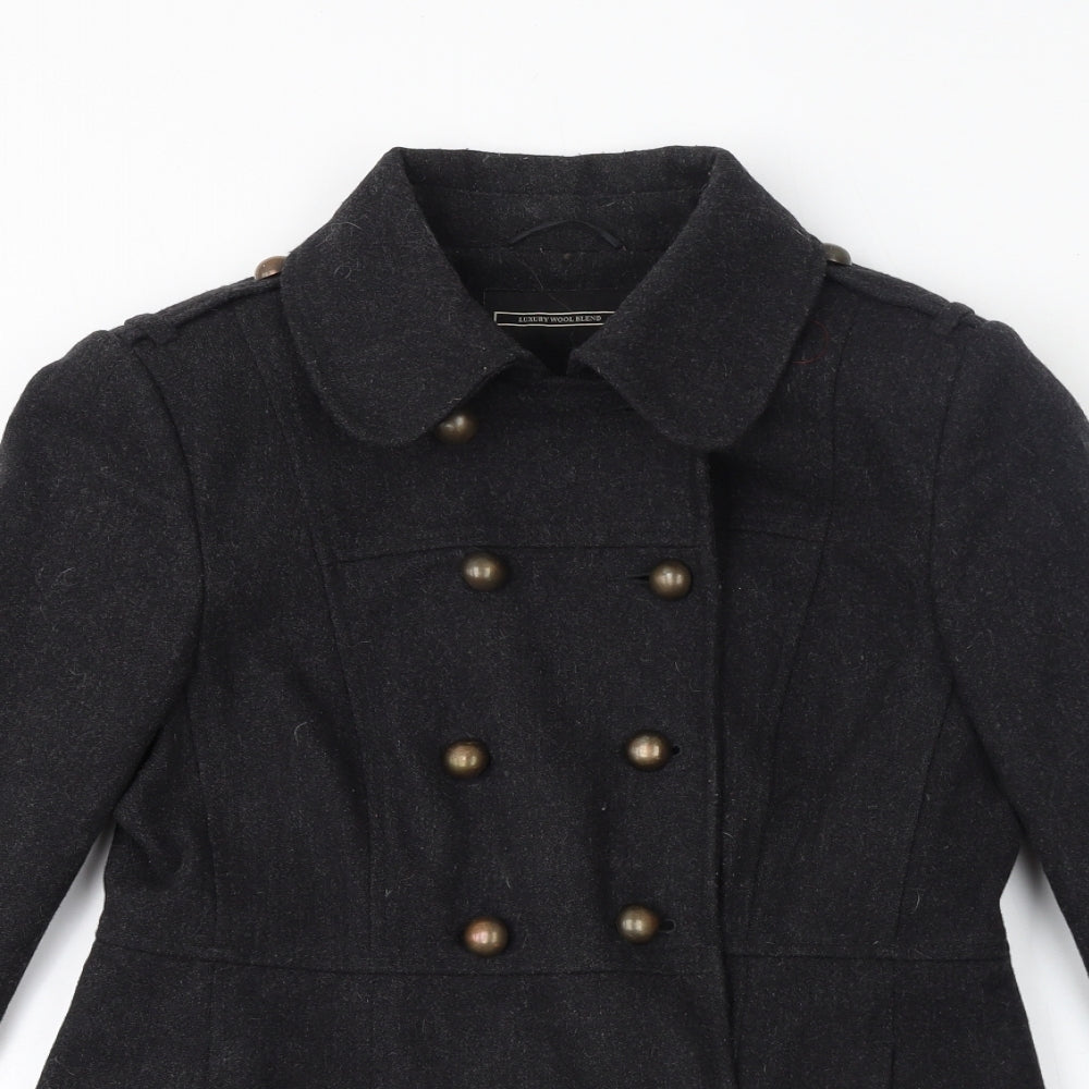 BHS Womens Black Overcoat Coat Size 14 Button