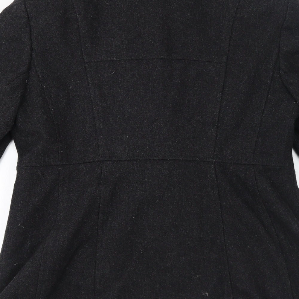 BHS Womens Black Overcoat Coat Size 14 Button