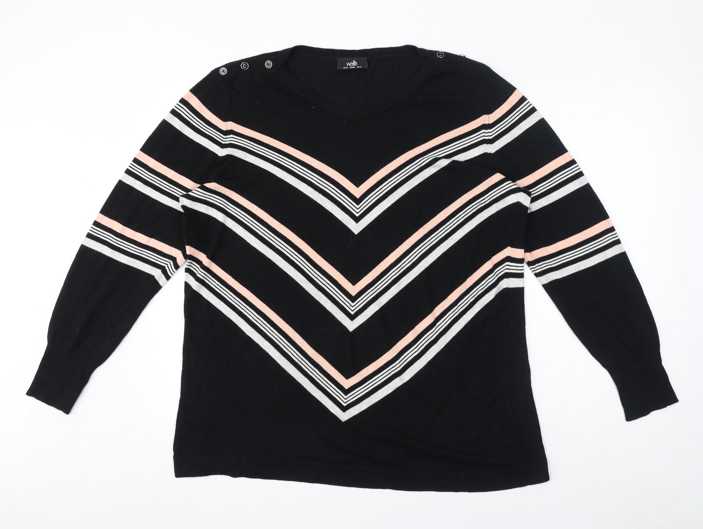 Wallis Womens Black Crew Neck Striped Acrylic Pullover Jumper Size 20