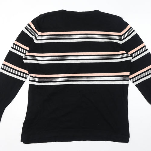 Wallis Womens Black Crew Neck Striped Acrylic Pullover Jumper Size 20
