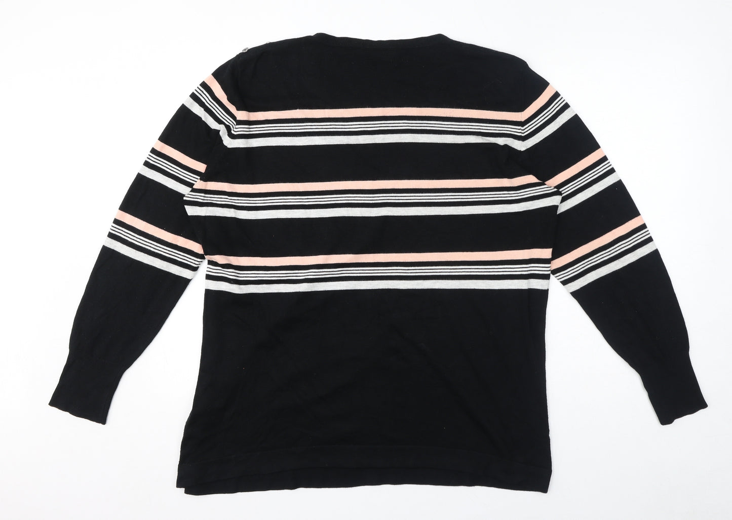 Wallis Womens Black Crew Neck Striped Acrylic Pullover Jumper Size 20