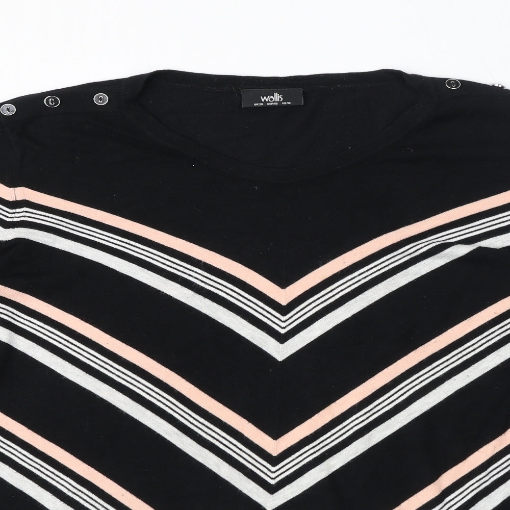 Wallis Womens Black Crew Neck Striped Acrylic Pullover Jumper Size 20