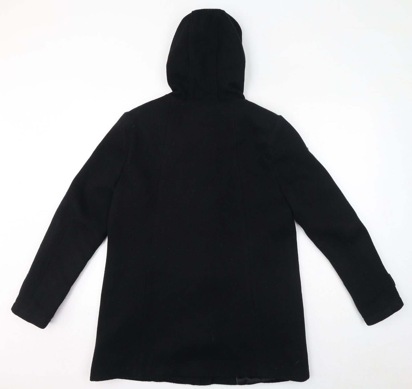Superdry Womens Black Overcoat Coat Size L Zip - Hooded Duffle Coat