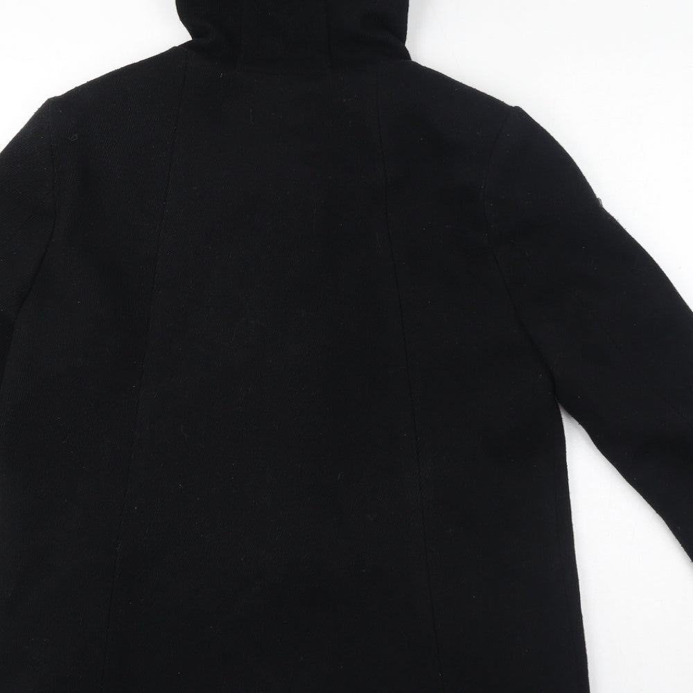Superdry Womens Black Overcoat Coat Size L Zip - Hooded Duffle Coat