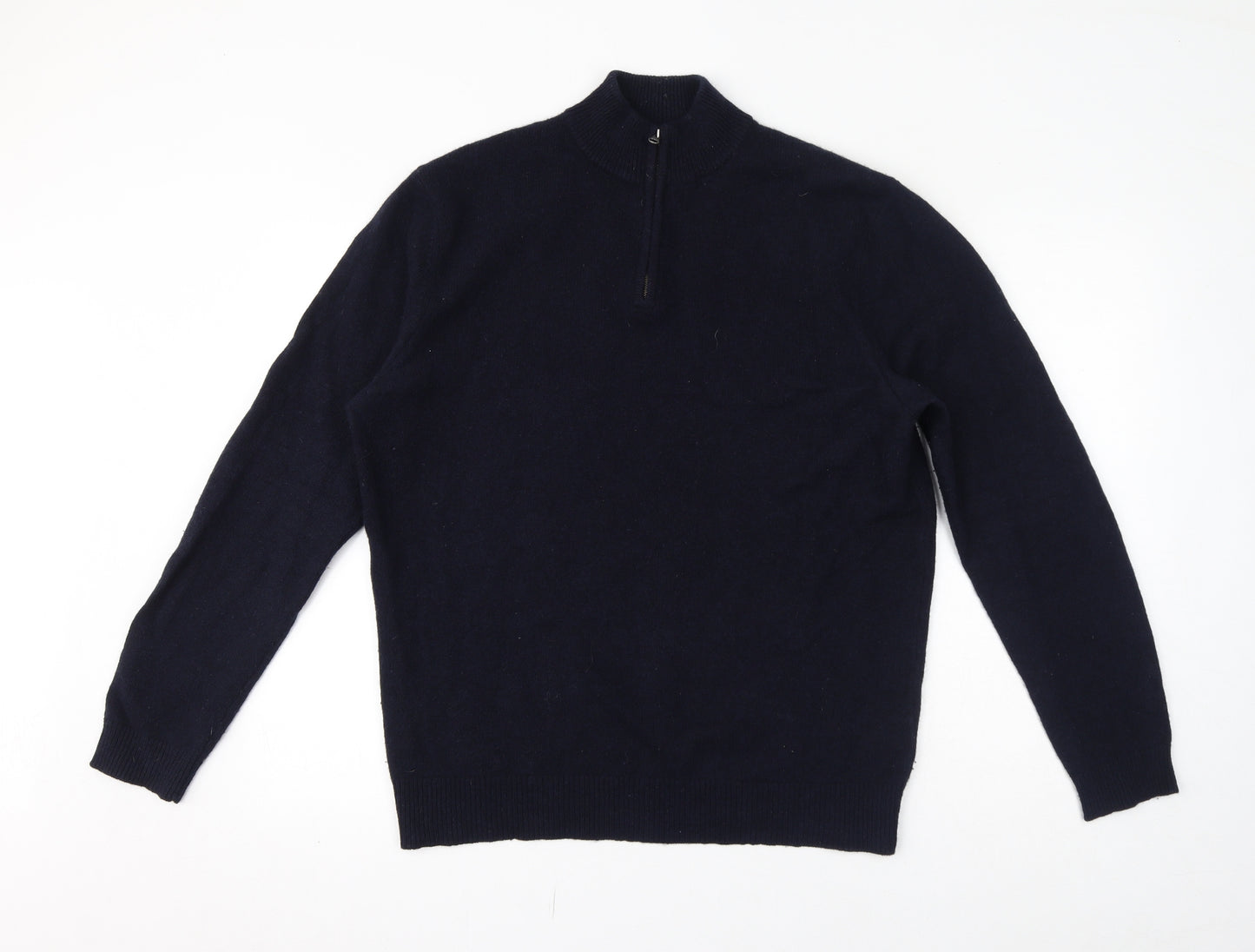 Savile Row Mens Blue Mock Neck Wool Pullover Jumper Size L Long Sleeve