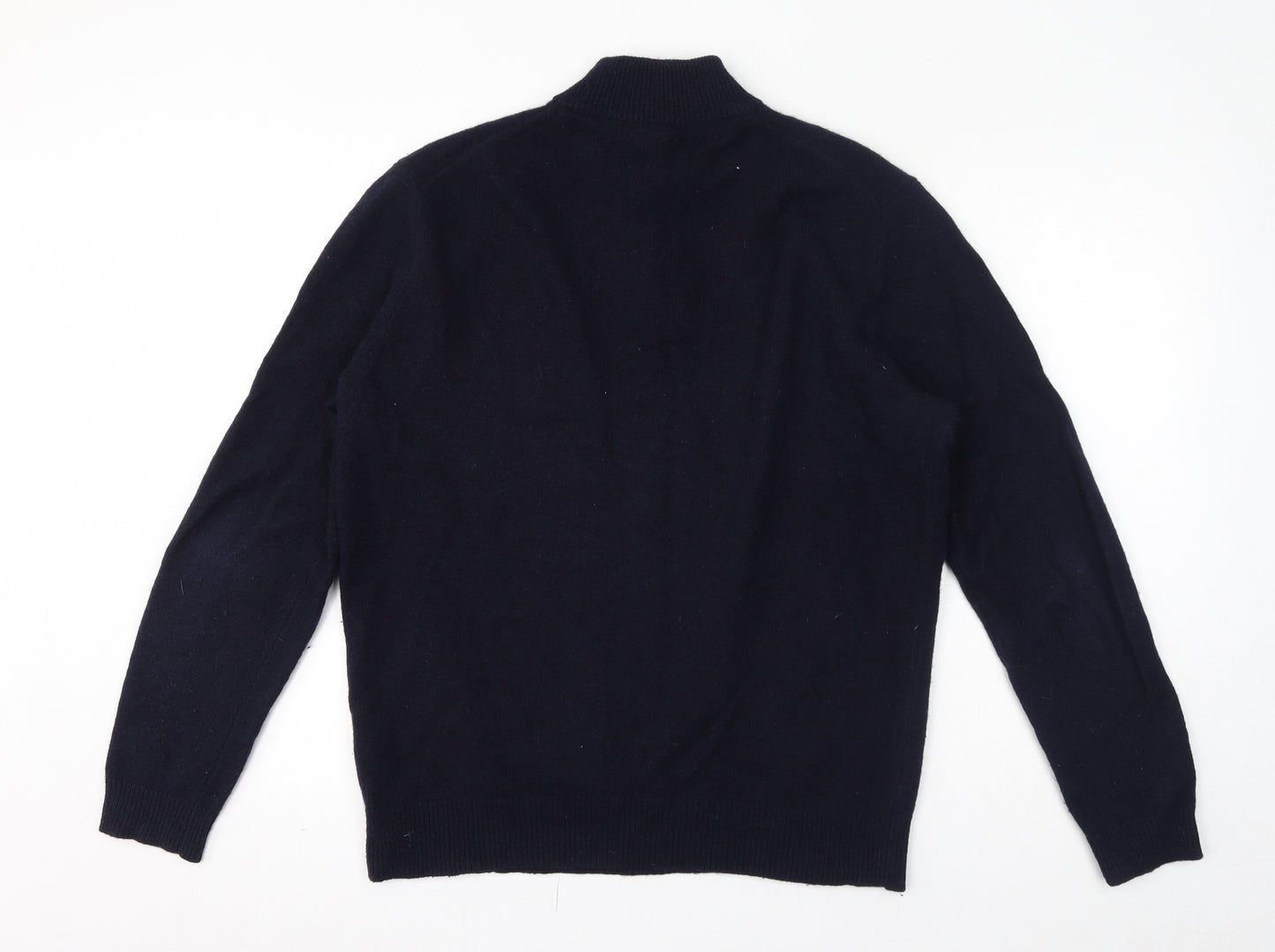 Savile Row Mens Blue Mock Neck Wool Pullover Jumper Size L Long Sleeve