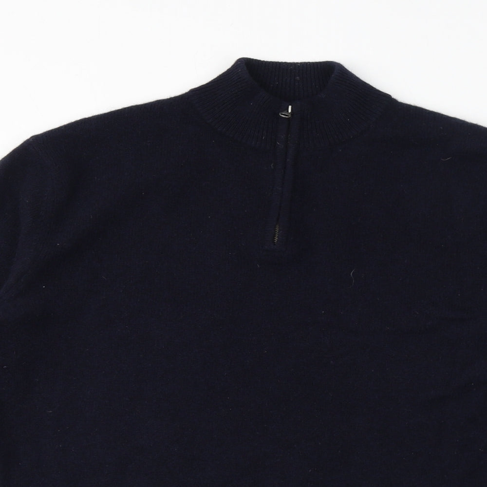 Savile Row Mens Blue Mock Neck Wool Pullover Jumper Size L Long Sleeve