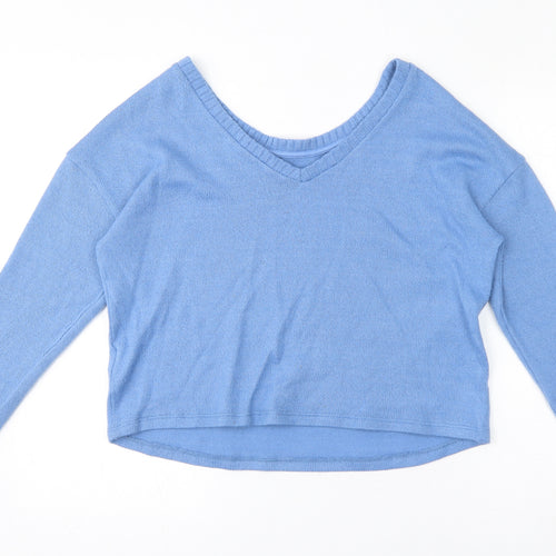 Marks and Spencer Womens Blue V-Neck Acrylic Pullover Jumper Size 14