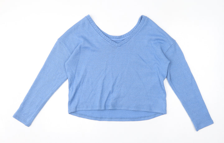 Marks and Spencer Womens Blue V-Neck Acrylic Pullover Jumper Size 14