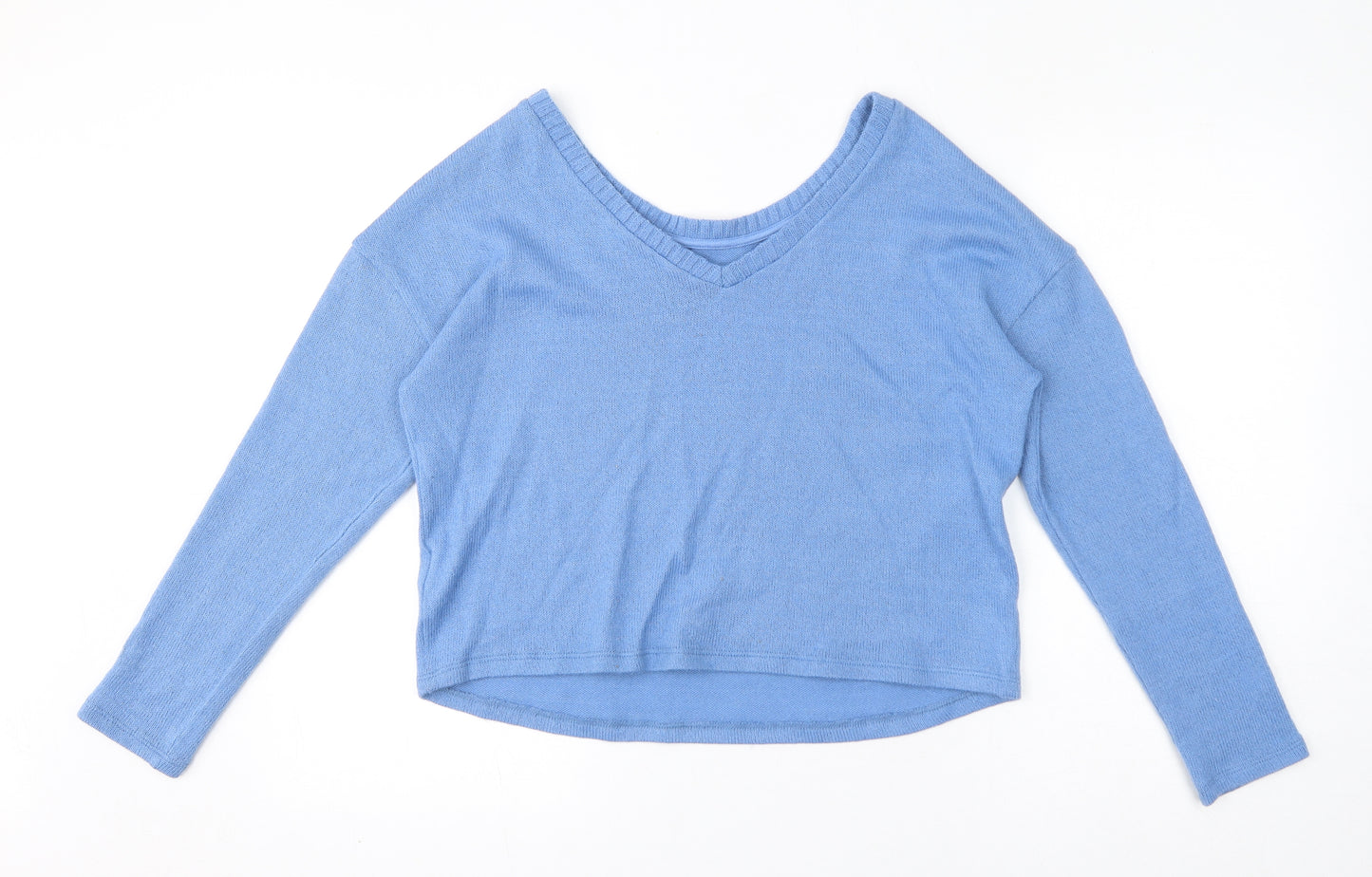 Marks and Spencer Womens Blue V-Neck Acrylic Pullover Jumper Size 14