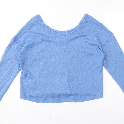 Marks and Spencer Womens Blue V-Neck Acrylic Pullover Jumper Size 14