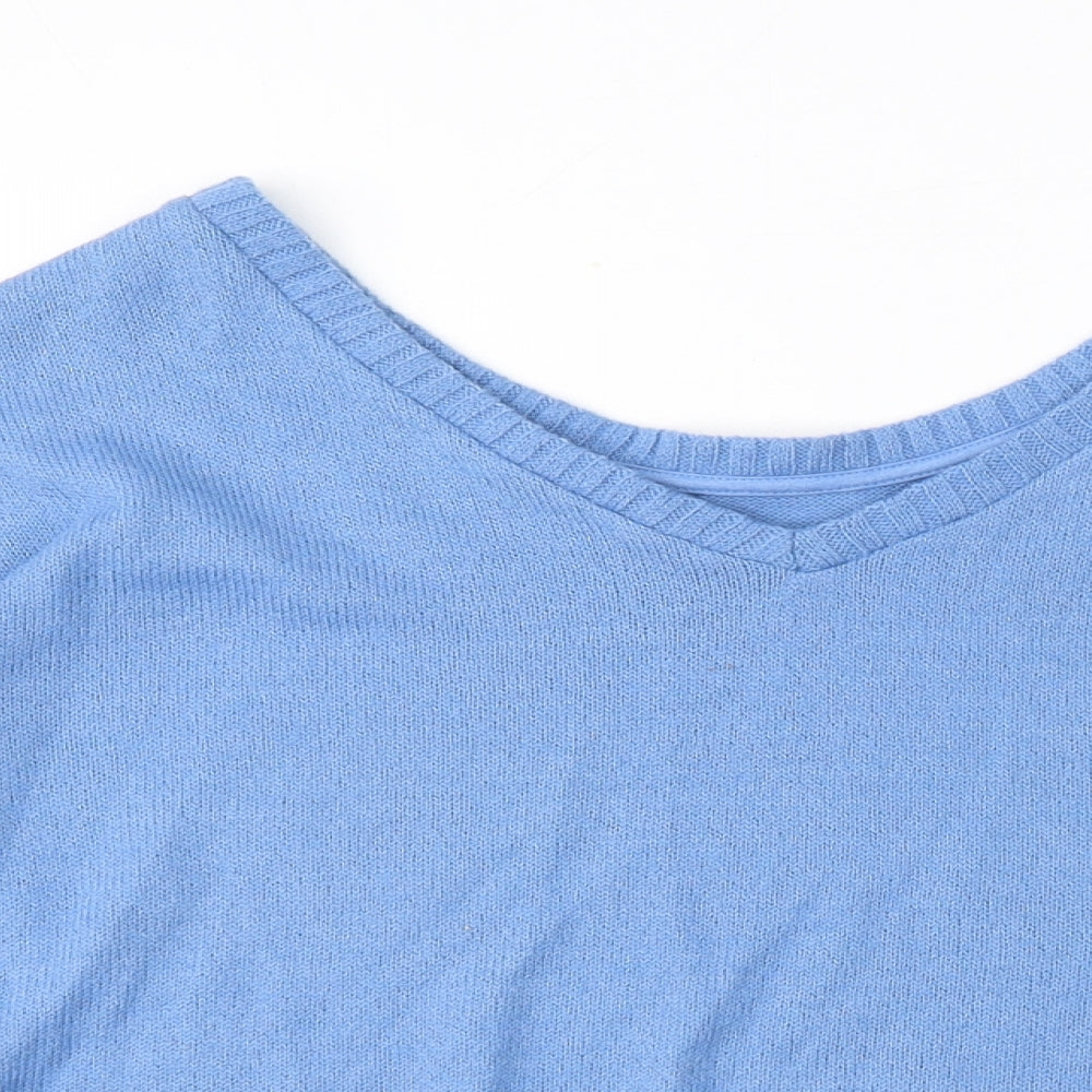 Marks and Spencer Womens Blue V-Neck Acrylic Pullover Jumper Size 14