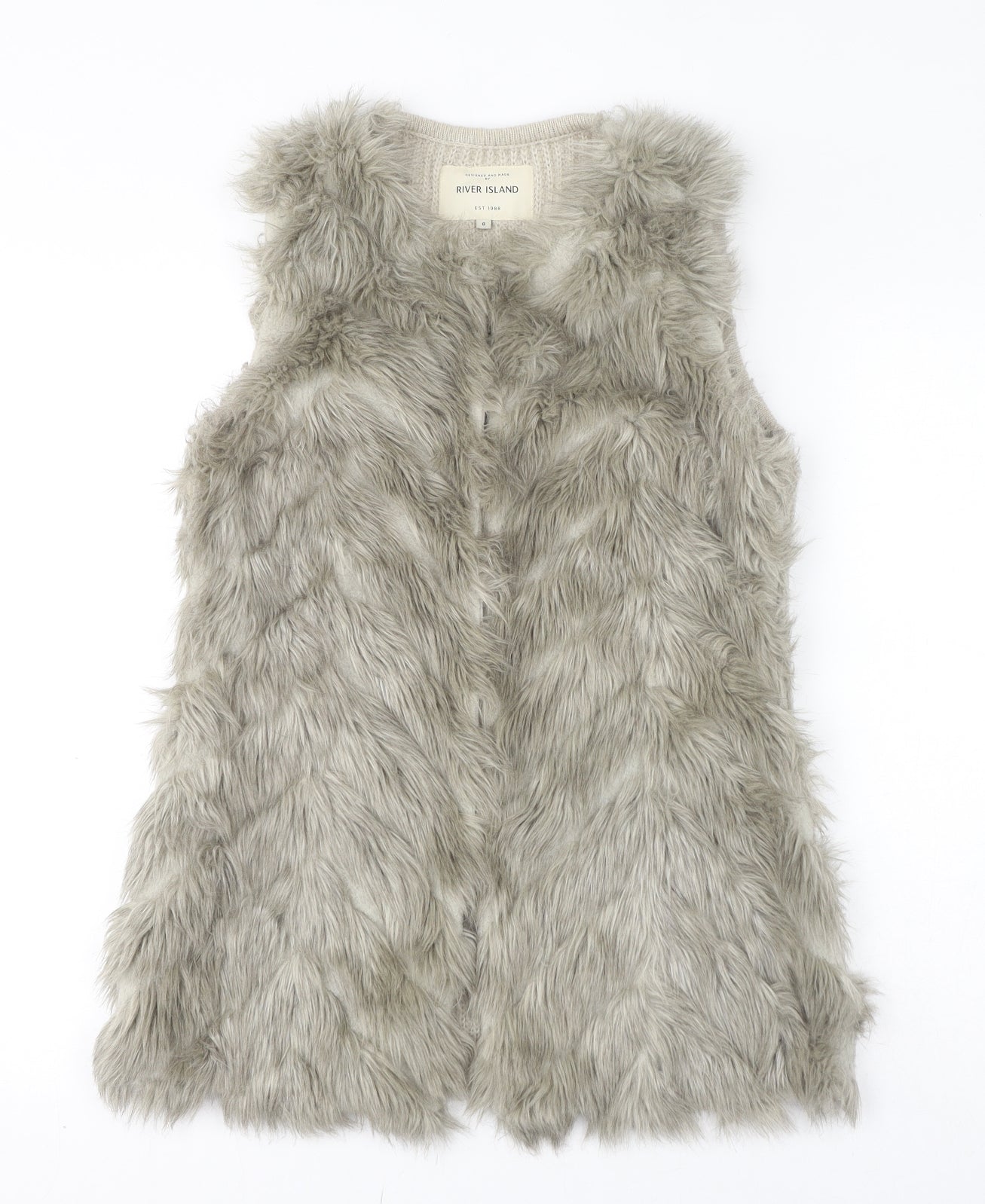 New Look Womens Grey Gilet Jacket Size 8 Hook & Loop - Faux Fur
