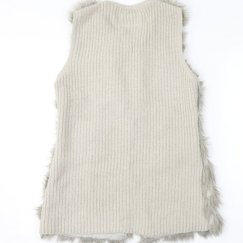 New Look Womens Grey Gilet Jacket Size 8 Hook & Loop - Faux Fur