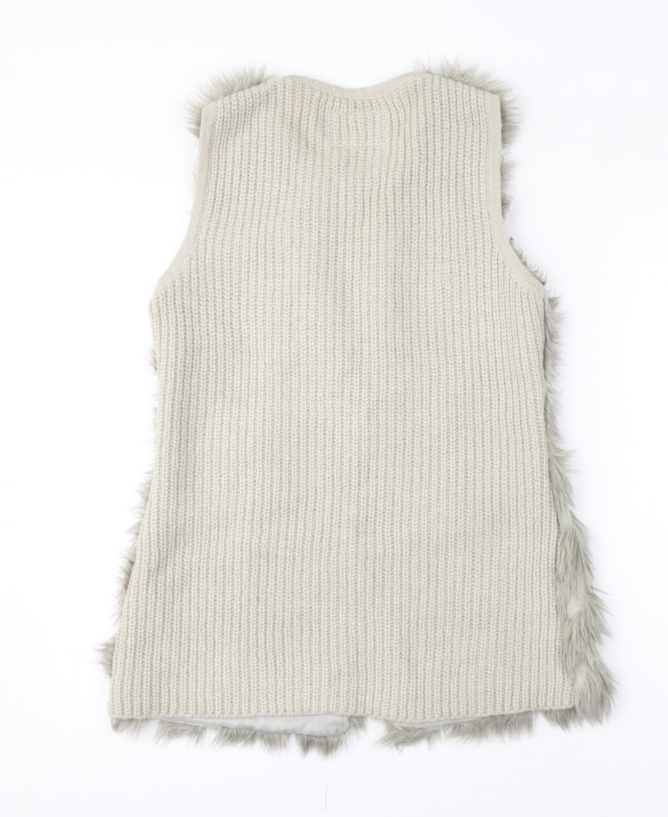New Look Womens Grey Gilet Jacket Size 8 Hook & Loop - Faux Fur