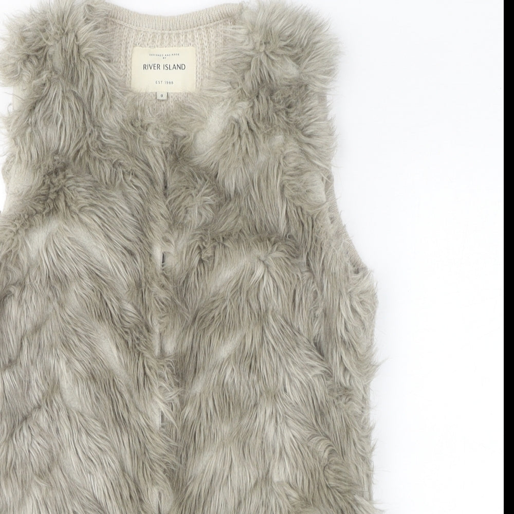 New Look Womens Grey Gilet Jacket Size 8 Hook & Loop - Faux Fur
