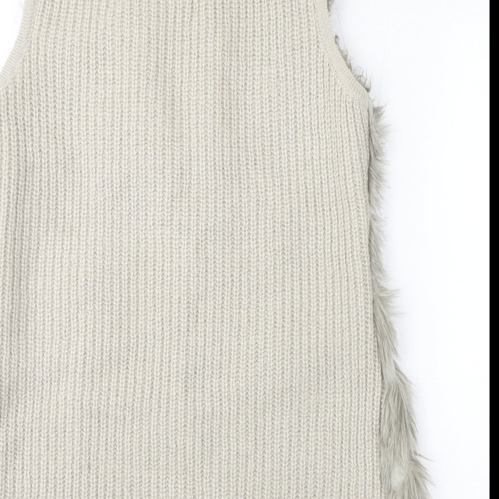 New Look Womens Grey Gilet Jacket Size 8 Hook & Loop - Faux Fur
