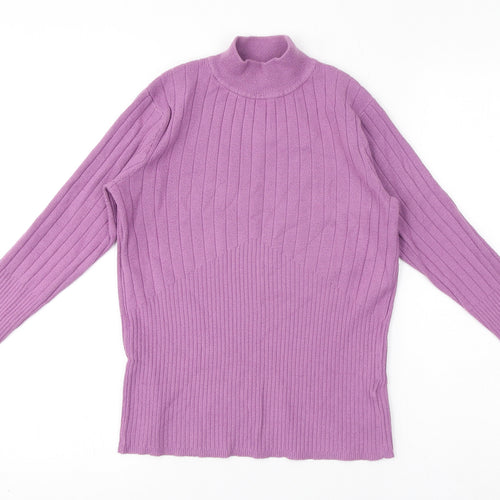 Marks and Spencer Womens Purple Mock Neck Viscose Pullover Jumper Size 8 - Button Detail