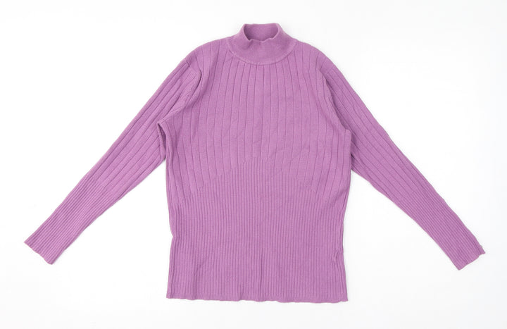 Marks and Spencer Womens Purple Mock Neck Viscose Pullover Jumper Size 8 - Button Detail