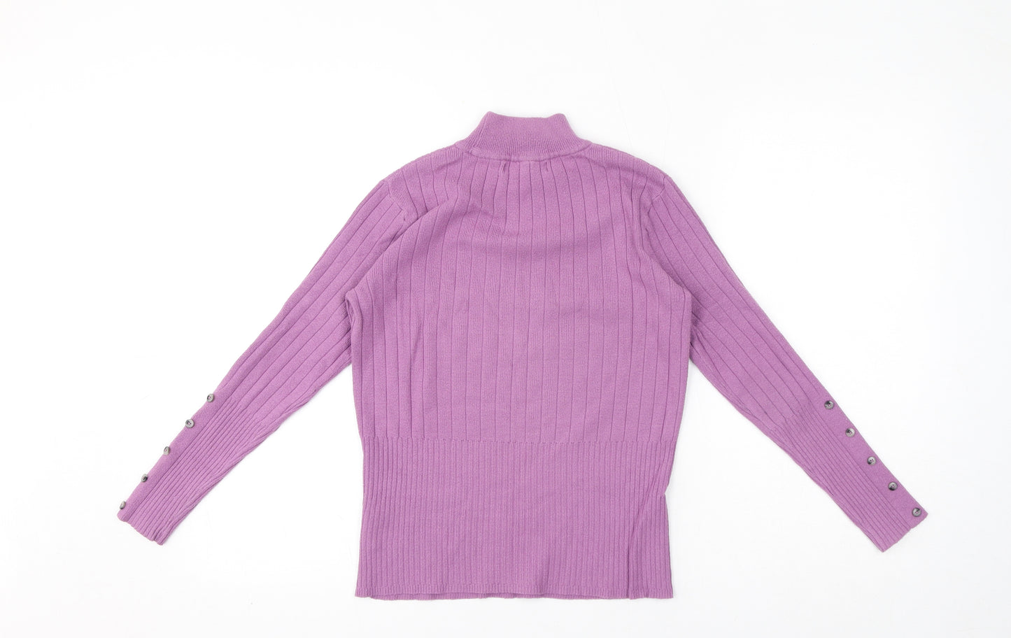 Marks and Spencer Womens Purple Mock Neck Viscose Pullover Jumper Size 8 - Button Detail