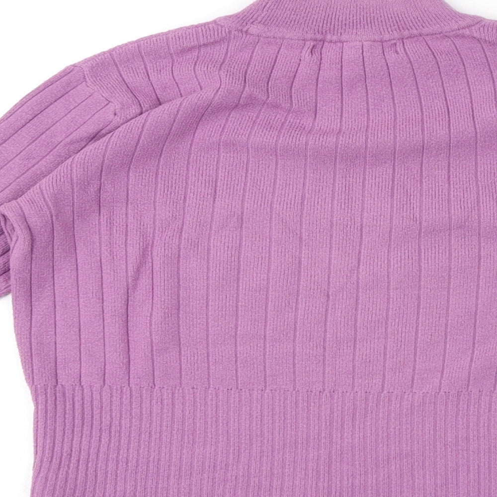 Marks and Spencer Womens Purple Mock Neck Viscose Pullover Jumper Size 8 - Button Detail