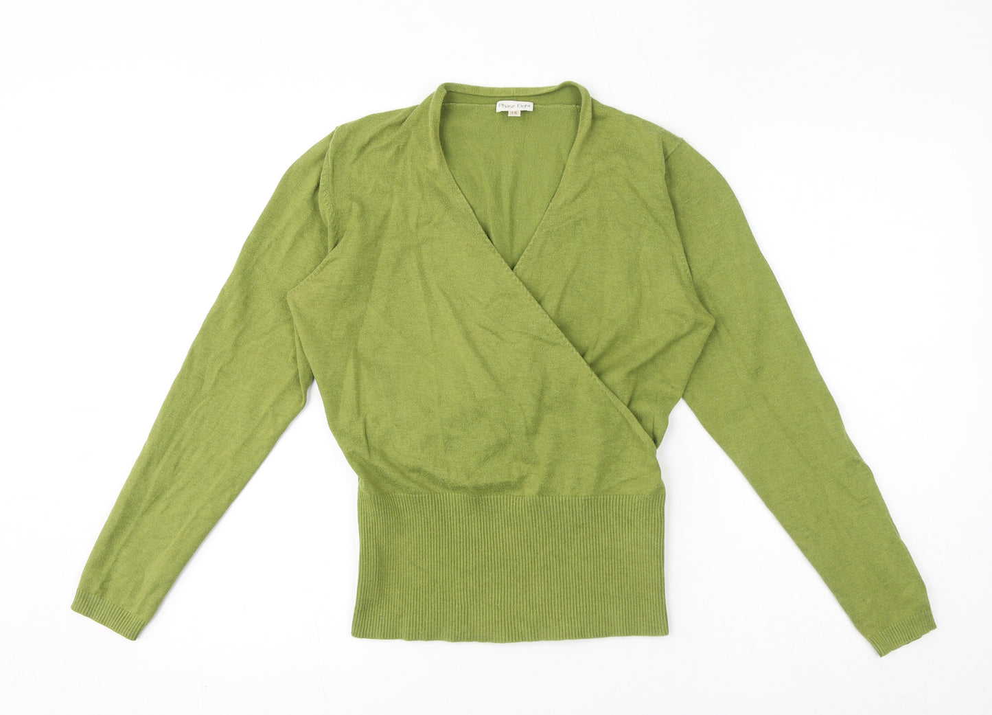 Phase Eight Womens Green V-Neck Cotton Pullover Jumper Size 14 - Cross-over
